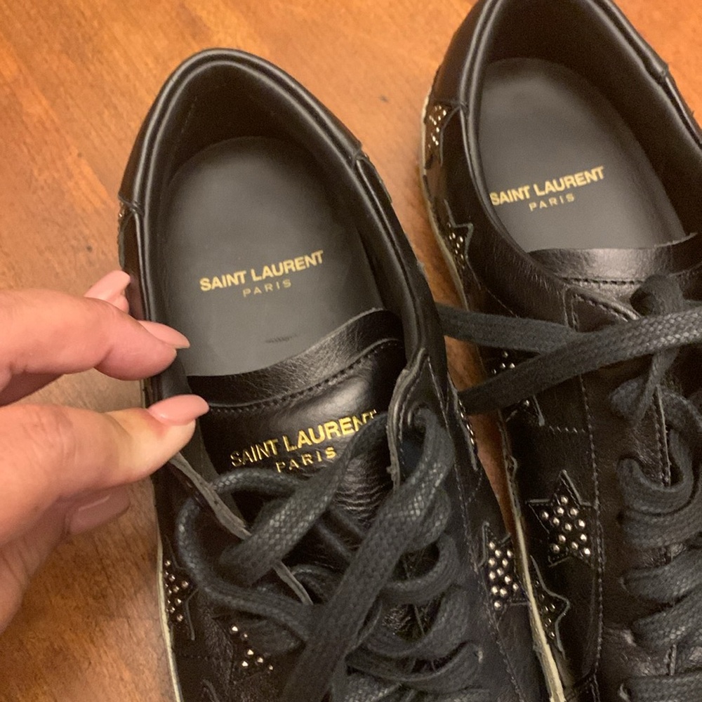 Yves Saint Laurent Black Leather Star Stud Low-Top Sneakers - Picture 4 of 9